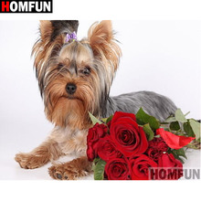 Алмазная 5D Вышивка HOMFUN A16220, картина «собака, цветок», полная выкладка, круглая, для домашнего декора, подарок 2024 - купить недорого