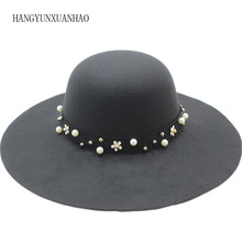 Autumn Winter Hats Caps for Women Fashion Wool Felt Fedora Hat with Pearl Ladies Girls Wide Brim Top Hats Dome 2024 - buy cheap