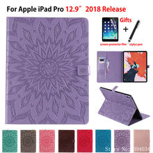 Чехол для iPad Pro 12,9 2018 чехол для планшета Funda для iPad Pro 12,9 дюйма 2018 A1876 A2014 A1895 a1983. чехол с тиснением от солнца + пленка + ручка 2024 - купить недорого