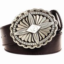 Fashion New men's leather belt metal buckle needle knot punk rock belts exaggerated indian pattern design belt hip hop girdle 2024 - buy cheap