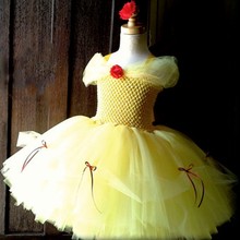 Cute Girls Yellow Princess Tutu Dress Kids Crochet Tulle Flower Dresses Ball Gown with Ribbon Bow Children Party Costume Dress 2024 - buy cheap