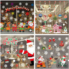 Рождественские украшения, оконные стеклянные наклейки, счастливого рождества, санта-клаус, снежный пвх съемный настенный стикер для рождества, наклейки для дома 2024 - купить недорого