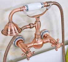 Antique Red Copper Bathroom Faucet Bath Faucet Mixer Tap Wall Mounted Hand Held Shower Head Kit Shower Faucet Sets Kna332 2024 - buy cheap
