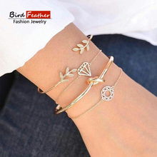 Gold color Women Fashion Punk Bracelet Simple Double leaf Loop Metal Chain Bracelets Bohemian Retro Jewelry Accessories Bangles 2024 - buy cheap