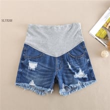 SLYXSH 2018 new Fringed Dark Blue Denim Maternity Shorts Elastic Waist Pregnancy Short Jeans Summer Clothes for Pregnant Women 2024 - buy cheap