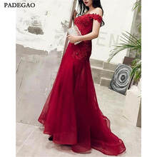 New Arrival Red Evening Dresses With Lace Appliques Off Shoulder Beaded Lace Up Mermaid Tulle Long Prom Gowns Celebrity Party We 2024 - buy cheap