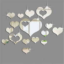 1Set 15pcs Home 3D Removable Heart Art Decor Wall Stickers Living Room Decoration LOVE shape silver mirror stickers drop ship25 2024 - buy cheap