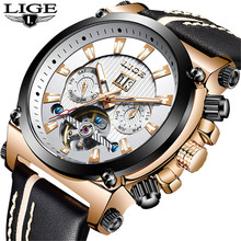 2019 New LIGE Fashion Leather Automatic Mechanical Watch Men Military Waterproof Watch Men Sport Mechanical Clock Montre Homme 2024 - buy cheap