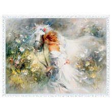 Needlework DIY DMC 14CT unprinted Cross stitch kits For Embroidery Horse and Meadow Landscape Girl Home Decor Murals 2024 - buy cheap