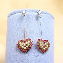 LADYCHIC Luxury Red Zircon Love Heart Drop Earrings Gold Silver Color White Beads Long Earring for Women Fine Jewelry LE1397 2024 - buy cheap