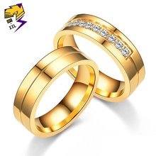 Обручальные кольца для влюбленных золотого цвета из нержавеющей стали с фианитом большое кольцо для женщин и мужчин ювелирные изделия аксессуары Размер 5-14 2024 - купить недорого