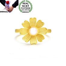 OMHXZJ Wholesale European Fashion Woman Girl Party Wedding Gift Flower Pearl Gold White 18KT Yellow Gold Resizable Ring RR767 2024 - buy cheap