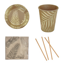 Vajilla desechable de papel de aluminio dorado, suministros de decoración para fiestas de cumpleaños y bodas, hojas de palmera Tropical hawaiana, platos de paja de papel 2024 - compra barato