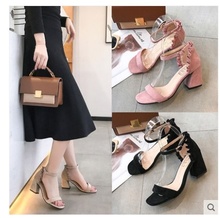 2019HOT New Summer women flat Sandals shoes women Square heel Sandalias Buckle Sandals High Heels Strap Sandals 2024 - buy cheap