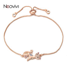 Neovivi Trendy Colorful CZ Cat Charm Bracelets Women Girl Cute Animal Bracelet Adjustable Jewelry Cubic Zircon Copper DIY Bangle 2024 - buy cheap