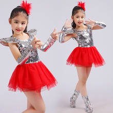 New Children Jazz Dance Dress Girls Red Sequins Princess Modern Dance Costumes For Kids Halloween Costume Performance Suit 2024 - buy cheap