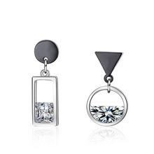100% 925 Sterling Silver Shiny Asymmetric Crystal Ladies Stud Earrings Jewelry Women Wedding Gift Anti Allergy Girls 2024 - buy cheap