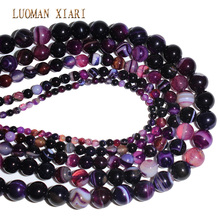 New Arrival Stripped Purple Agat Lot Natural Stone Beads For Jewelry Making Bracelet  Round Diy Crystal Beads 4mm 6mm 8mm 10mm 2024 - buy cheap