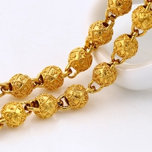 Цепь в стиле хип-хоп для мужчин, мужское ожерелье с желтым золотым наполнителем и бусинами с узором, аксессуары для цепочек 2024 - купить недорого