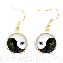 Yinyang-pendientes de gota de Ojos de Taichi Ba Gua Cat para mujer, aretes de cúpula de cristal blancos y negros, joyería China 2024 - compra barato