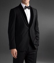 Esmoquin negro de novio de solapa chal de padrino hecho a medida trajes de boda mejor hombre (chaqueta + Pantalones + corbata + hankerchief) b839 2024 - compra barato