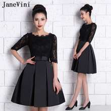 JaneVini Vintage Black A Line Short Cocktail Dresses 2019 O Neck Lace Half Sleeve Satin Evening Party Plus Size Cocktail Dresses 2024 - buy cheap