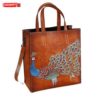 2022 New Retro Genuine Leather Women's Handbag Hand-painted Animal Tote Bag Tide Luxury Fashion Female Shoulder Messenger Bags 2024 - buy cheap