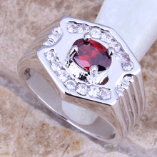 Deslumbrante vermelho granada branco cz prata chapeado anel de moda tamanho 6 / 7 / 8 / 9 e143 2024 - compre barato