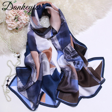DANKEYISI Women Long Silk Scarf Plaid Shawl Female Pure Silk Scarves Printed Neck Scarf Handkerchief 100% Silk Beach Cover-ups 2024 - buy cheap