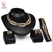 African Costume  gold color Fashion Crystal Rhinestone Wedding Bridal Necklace Bracelet Earrings Ring Jewelry Sets 2024 - buy cheap