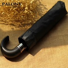 PALONY Barnd Leather Handle 10 Rib Strong Automatic Umbrellas/ Wind Resistant Men Black Three Folding Umbrella Rain 2024 - buy cheap