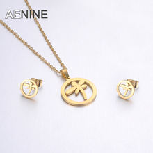 AENINE Stainless Steel Sets For Women Girls Gold Color Dragonfly Shape Necklace Earrings Jewelry Lover's Engagement Jewelry 2024 - buy cheap