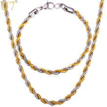 U7 Two Tone Gold Color Rope Chain Necklace Set Jewelry Wholesale 316L Stainless Steel Necklace Bracelet Men Jewelry Set S672 2024 - buy cheap