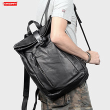 Men's Backpack Soft Leather Shoulder Bag Computer Bags Travel Backpacks Black First Layer Cowhide Retro Large Capacity Business 2024 - buy cheap