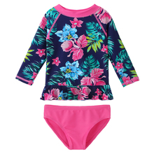 BAOHULU Summer Navy Print Girls' Swimsuit Long Sleeve UV (UPF50+) Kids swimwear Rash guards Children Two-Piece Swimming Suits 2024 - buy cheap