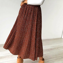 White Dots Floral Print Pleated Midi Skirt Women Elastic High Waist Side Pockets Skirts Summer 2019 Elegant Female Bottom 2024 - buy cheap