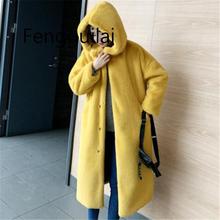 FENGGUILAIAutumn Winter Mink Women Fur Coat Clothes Plus Size Korean Faux Fur Streetwear Hooded Loose Thick Warm Long Coat Femal 2024 - buy cheap
