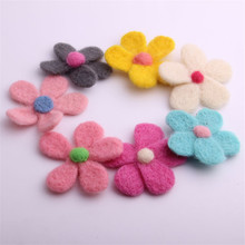 Handmade Wool Felt Crochet Spring Flower Patch Sticker Buttons for Girls Hair Jewelry Elastic Band Garment Decoration 2024 - buy cheap