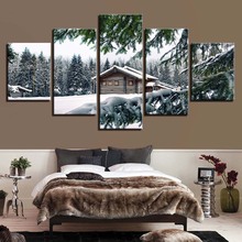 HD Prints Home Decoration Canvas Painting Snow Landscape 5 Pieces House Wall Art Tree Modular Pictures Artwork Scenery Poster 2024 - buy cheap