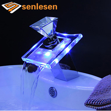 Senlesen LED Bathroom Basin Faucet  Waterfall Spout Chrome Brass Glass  Vanity Sink Hot and Cold Water Mixer Tap Crane 2024 - buy cheap