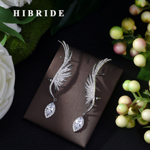 HIBRIDE Latest Fashion Feather Design Popular Luxury Iregular Geometry Drop Earring Full Cubic Zirconia Pave Earring BijouxE-439 2024 - buy cheap