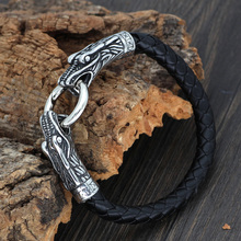 Men 316L Stainless steel leather norse viking  dragon bracelet 21 23 25 CM 2024 - buy cheap