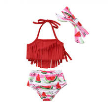 2Pcs Toddler Baby Girl Clothes Sets Tassel Swimwear Bathing Suit Bikini Sets Tassels Watermelon Clothing Set Baby Girls 0-18M 2024 - buy cheap