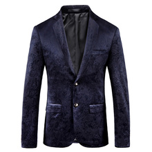 Blazer masculino com estampa azul, luxuoso, floral, jaqueta, slim fit, chaquetas, homens, negócios, 2019 2024 - compre barato