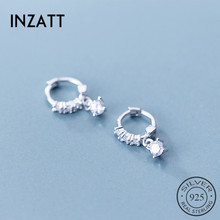 INZATT Real 925 Sterling Silver OL Style Round Zircon Hoop Earrings For Women Party Gold Rose Color Wedding Fine  Jewelry Gift 2024 - купить недорого