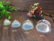 10sets 15/20/25/30mm half round glass globes cover with silver plated double lace edge base tray vial pendants jewelry finding 2024 - buy cheap