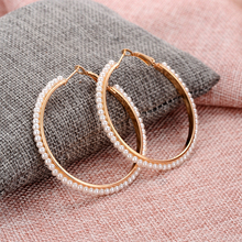 Newest Women Big Statement Stud Earrings Fashion Alloy Round Loop Hoop Big Circle simulated Pearl Filled Earrings 2024 - buy cheap