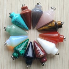 2017 fashion hot selling mixed natural stone pendulum circular Cone charms Pendants for jewelry making 12pcs/lot wholesale free 2024 - buy cheap