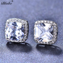 Blaike luxo branco zircon brincos para mulher prata cor/rosa ouro enchido noivado jóias de casamento 2024 - compre barato