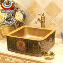 Handmae Artistic Embossed China Vintage Bronze Ware Style Porcelain Wash Basin Ceramic Countertop Bathroom Sink 2024 - buy cheap